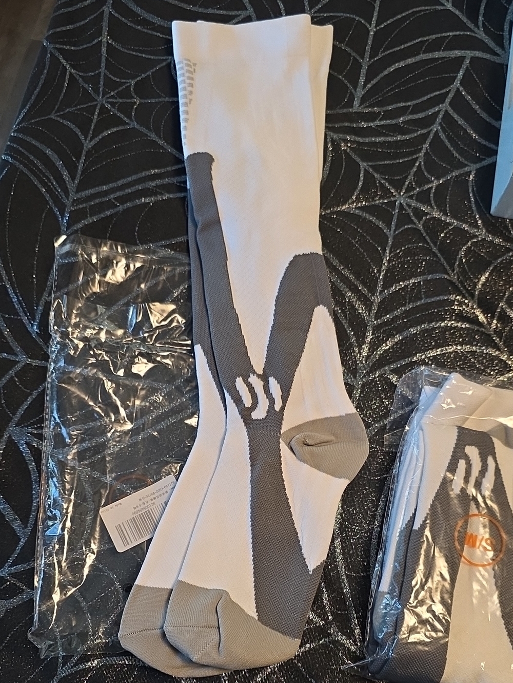 Kids White And Grey Athletic Socks - Unbranded